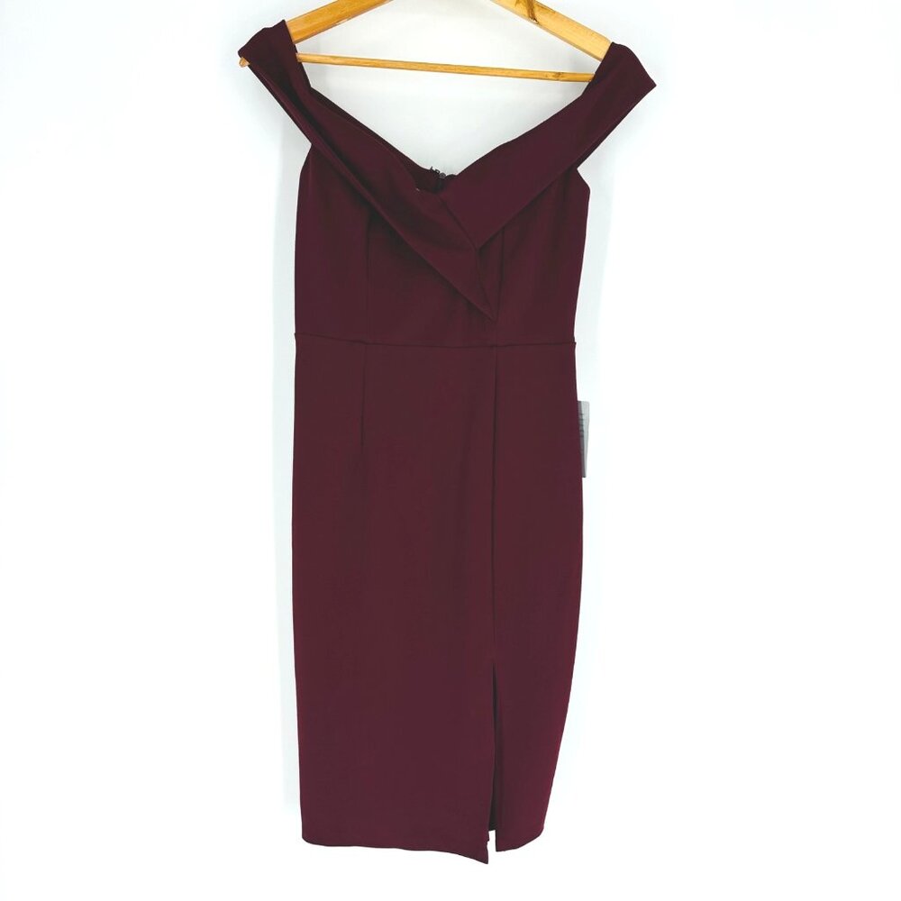 Lulus Classic Glam Off-The-Shoulder Burgundy Back Zip Stretch Mini Dress Size S